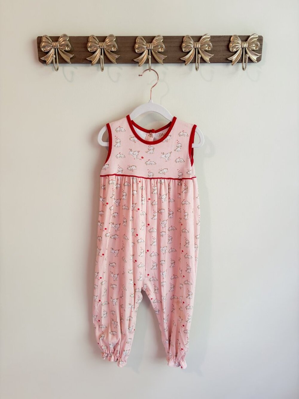 Charming Mary 2T Pink Sleeveless Baby Romper with Puppy Print